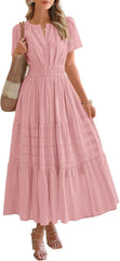HOT SALE Womens Summer Lightweight Short Sleeve V Casual Midi Maxi Dresses
