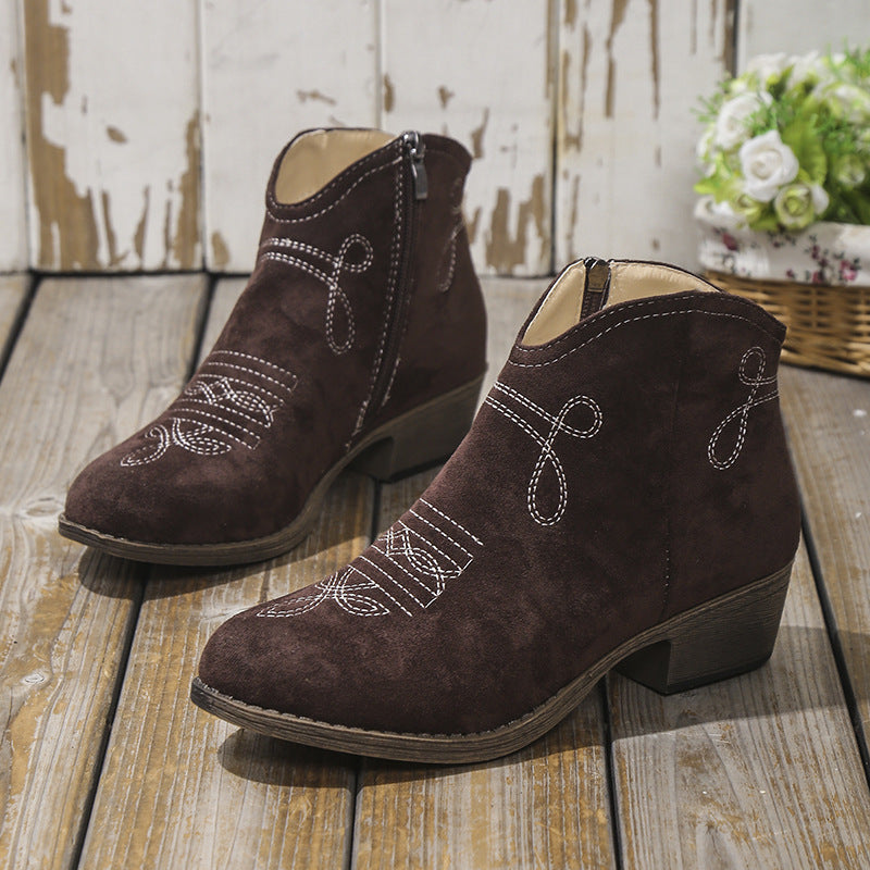 Western Embroidered Ankle Boots – Cute & Versatile for Daily Outfits