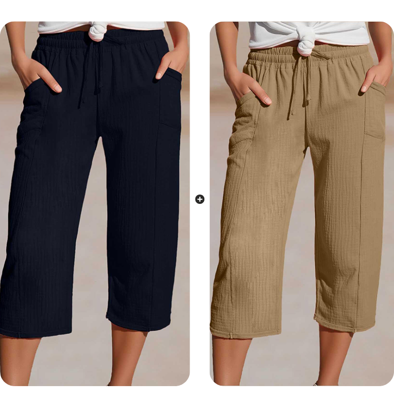 Women's Plain Pleated Cotton And Linen Shorts