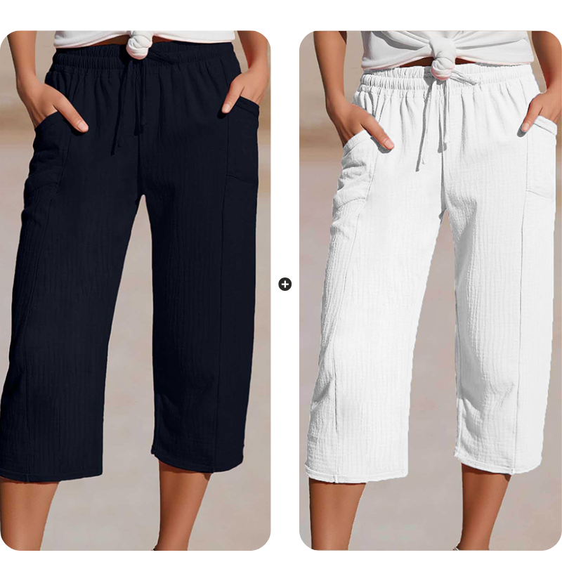 Women's Plain Pleated Cotton And Linen Shorts