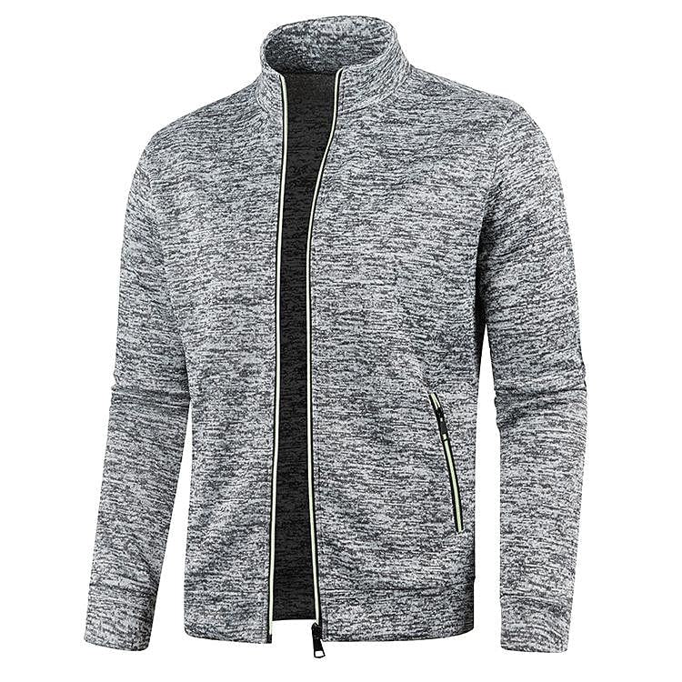 Men's Stand Collar Cardigan Long Sleeve Thin Fleece Sweater