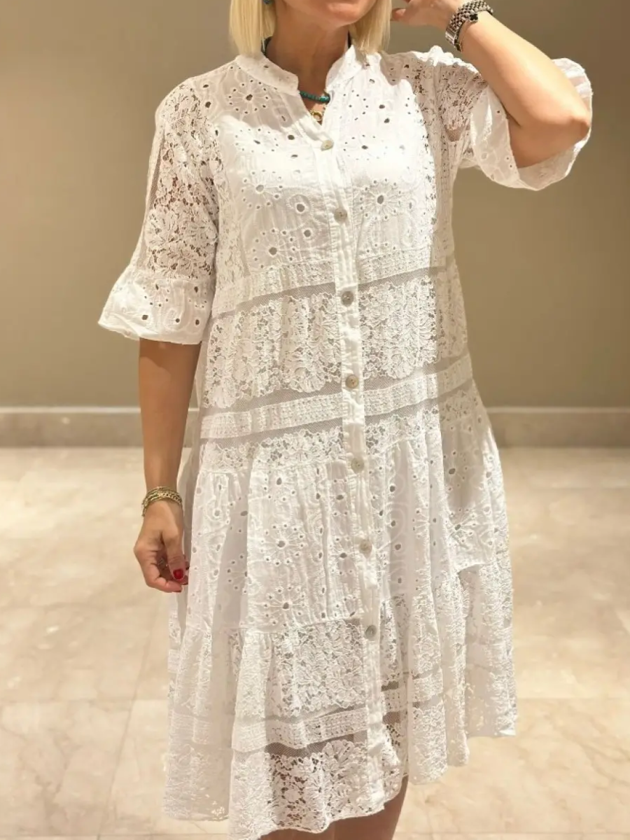 CLEARANCE🔥Women's V-neck Mid-sleeve Hollow Dress