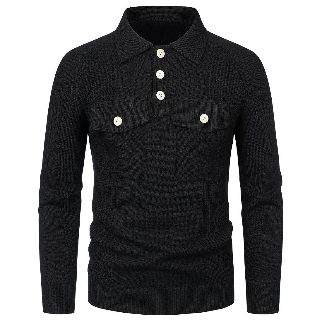 Men's Lapel Pocket Vintage Style Raglan Sleeve Slim Fit Knit Sweater