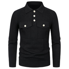 Men's Lapel Pocket Vintage Style Raglan Sleeve Slim Fit Knit Sweater
