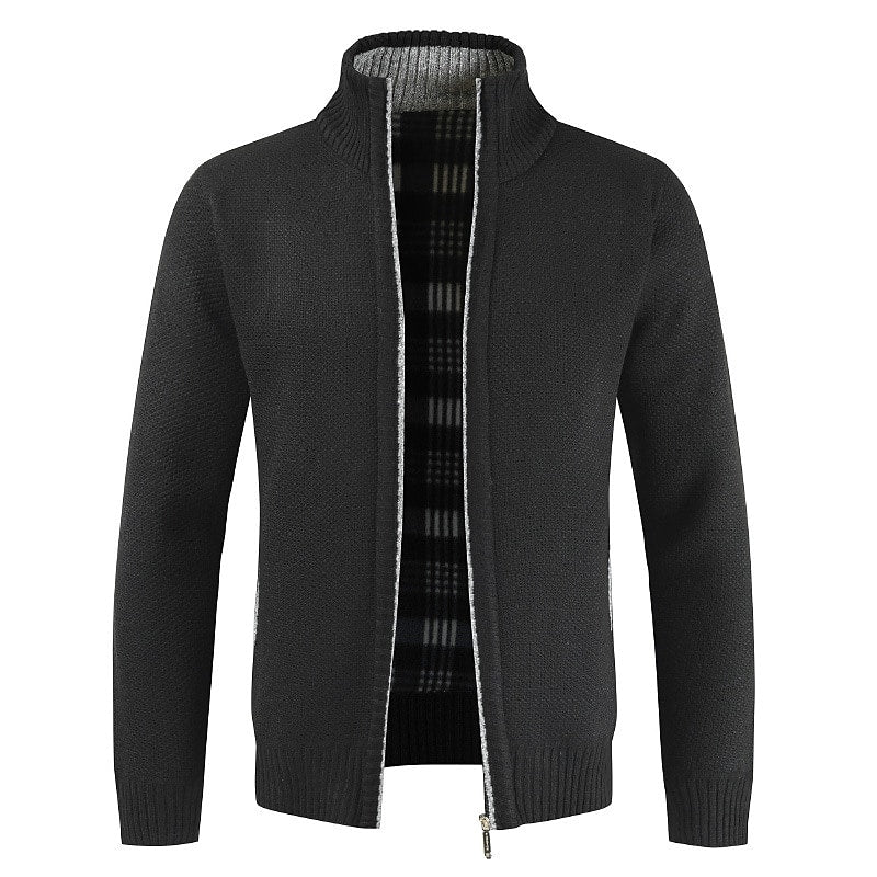 Men's Solid Color Stand Collar Zip Cardigan