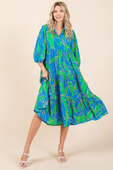 Mittoshop Tiered Printed Collared Neck Midi Dress
