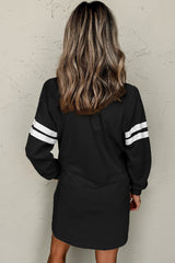Black Preppy Striped Sleeve Loose Mini Dress