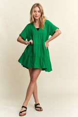 ADORA Tiered Notched Short Sleeve Dress
