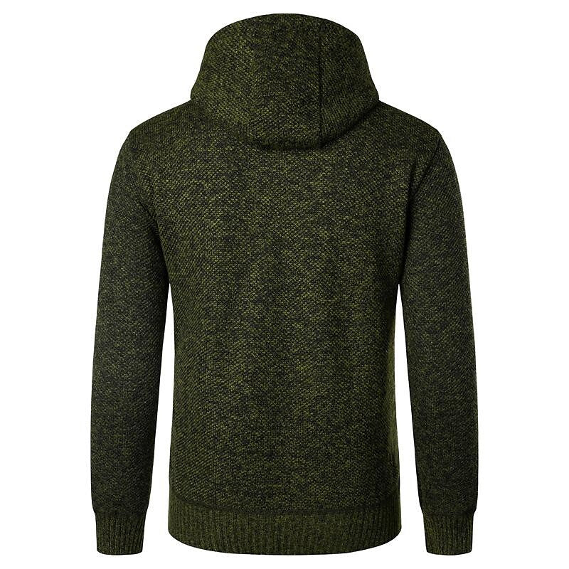 Men's Fleece Padded Patchwork Zipper Hooded Cardigan