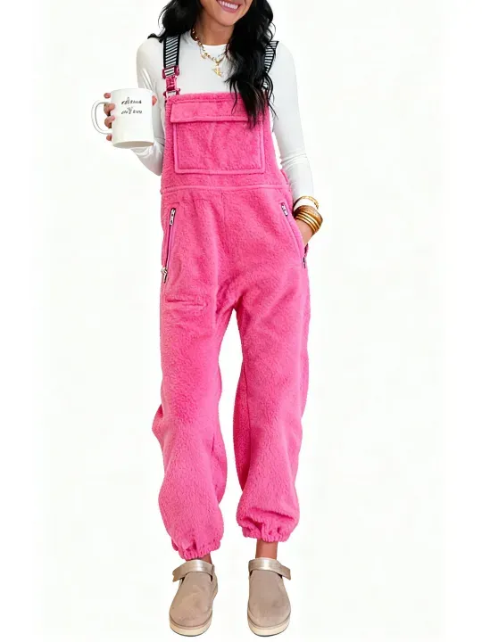 Women's Winter fleece Twill Strap Overalls with Pockets