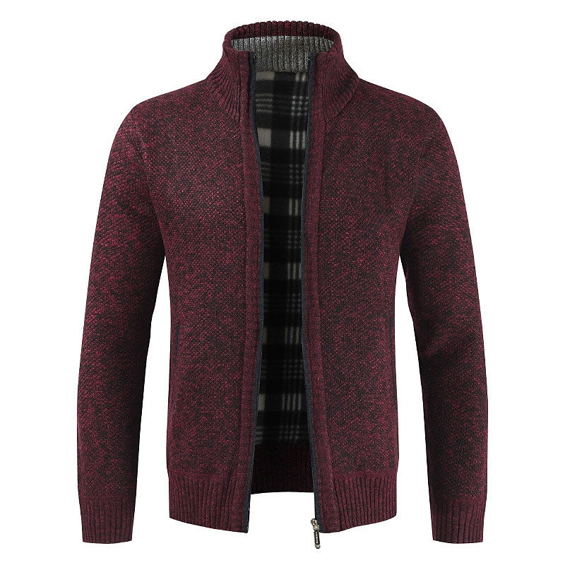 Men's Solid Color Stand Collar Zip Cardigan