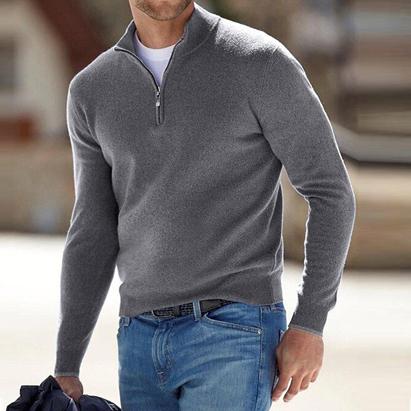 Men's Pullover Knit Solid Color Stand Collar Half Zipper Sweater
