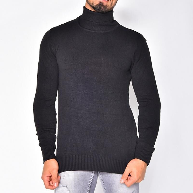 Men's Pullover Turtleneck Solid Color Basic Knit Sweater