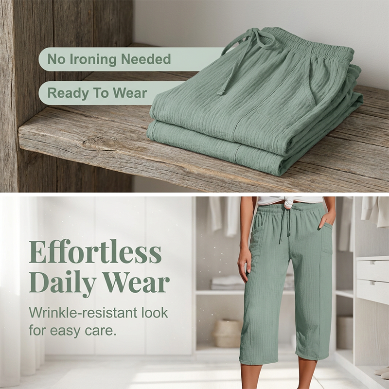 Women's Plain Pleated Cotton And Linen Shorts