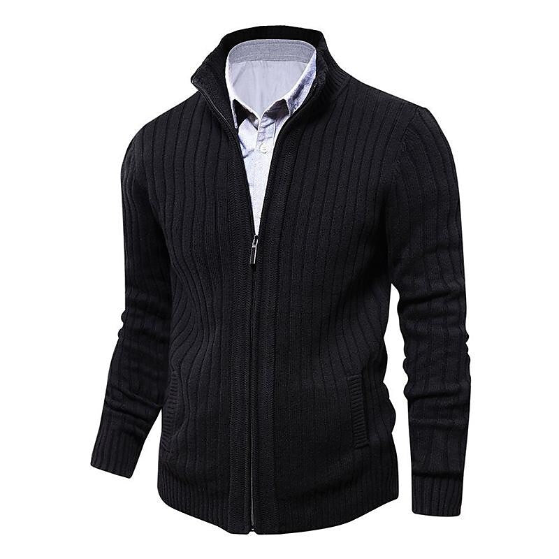 Men's Melange Stand Collar Slim Fit Zipper Sweater