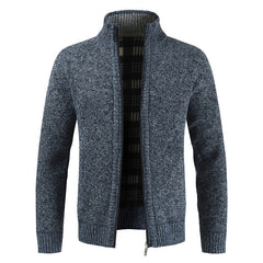 Men's Solid Color Stand Collar Zip Cardigan