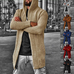 Men's Solid Color Hooded Texture Cardigan