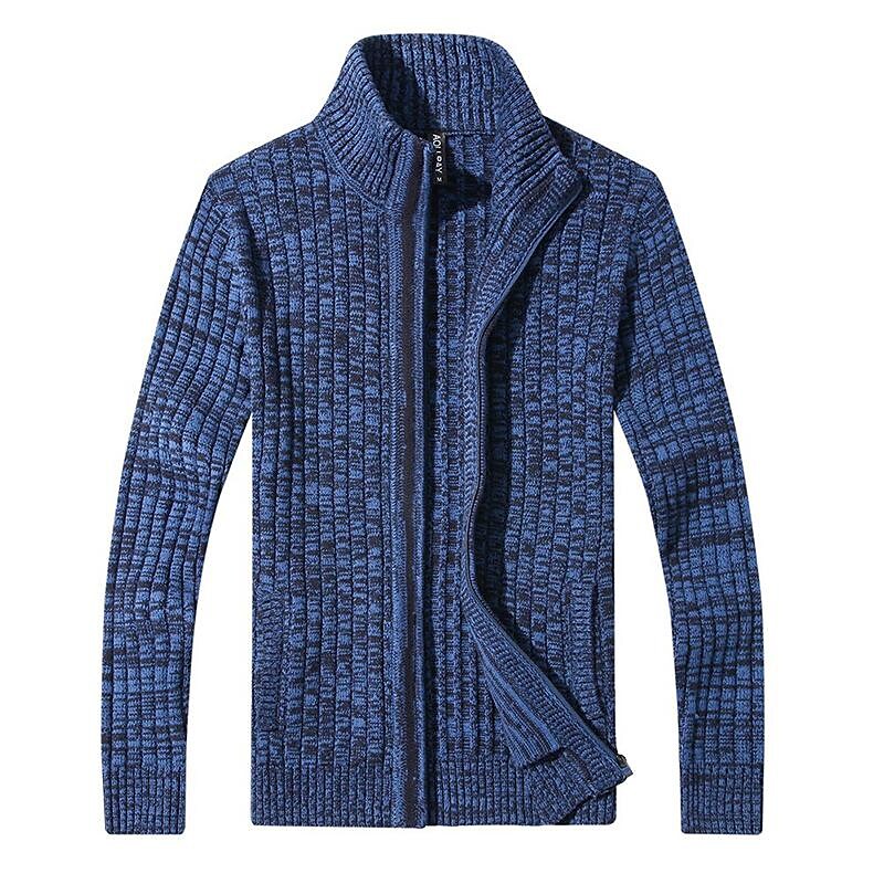Men's Melange Stand Collar Slim Fit Zipper Sweater