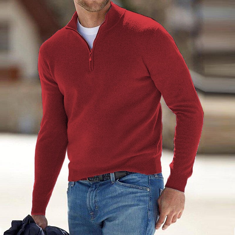 Men's Pullover Knit Solid Color Stand Collar Half Zipper Sweater